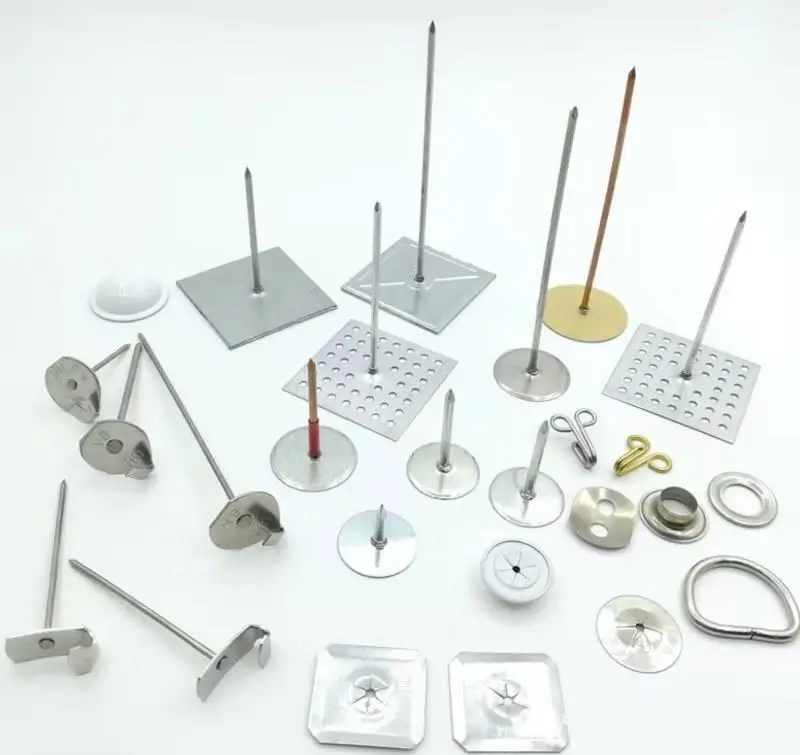 Complete assortment of insulation weld pins, perforated base duct hangers, self-locking speed washers, and lacing anchors.