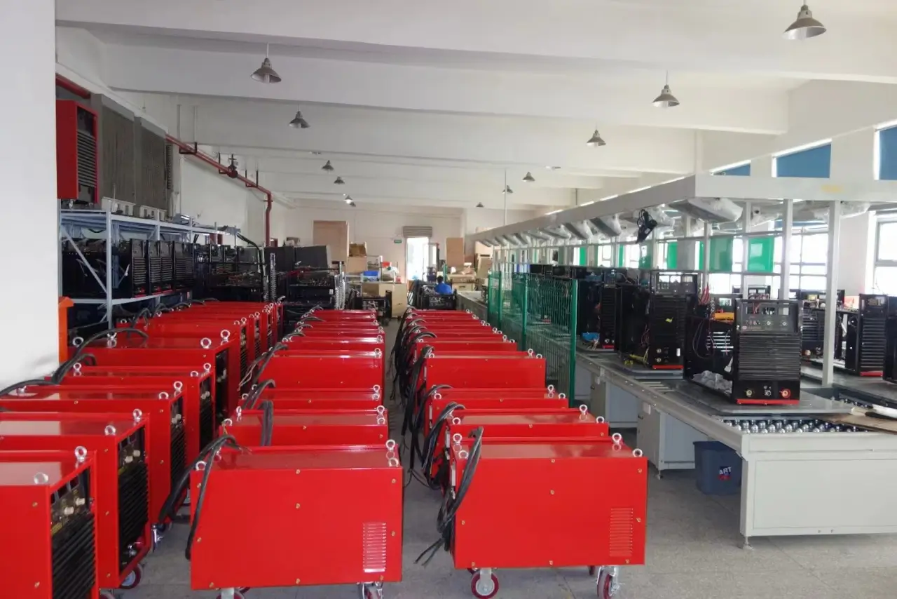 Industrial stud welding machines displayed in ZOC Machinery's production workshop.
