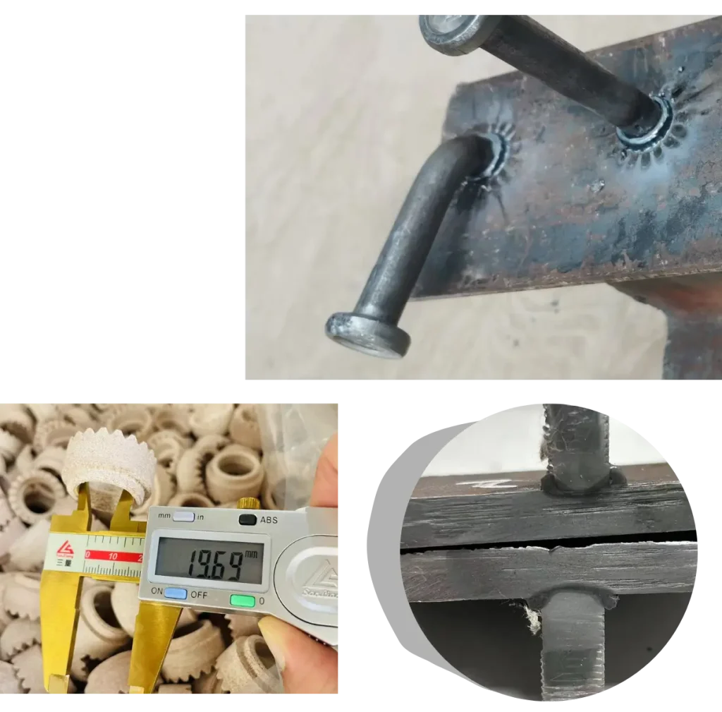 Shear stud bend testing, ceramic ferrule measurement, and stud cross-section inspection