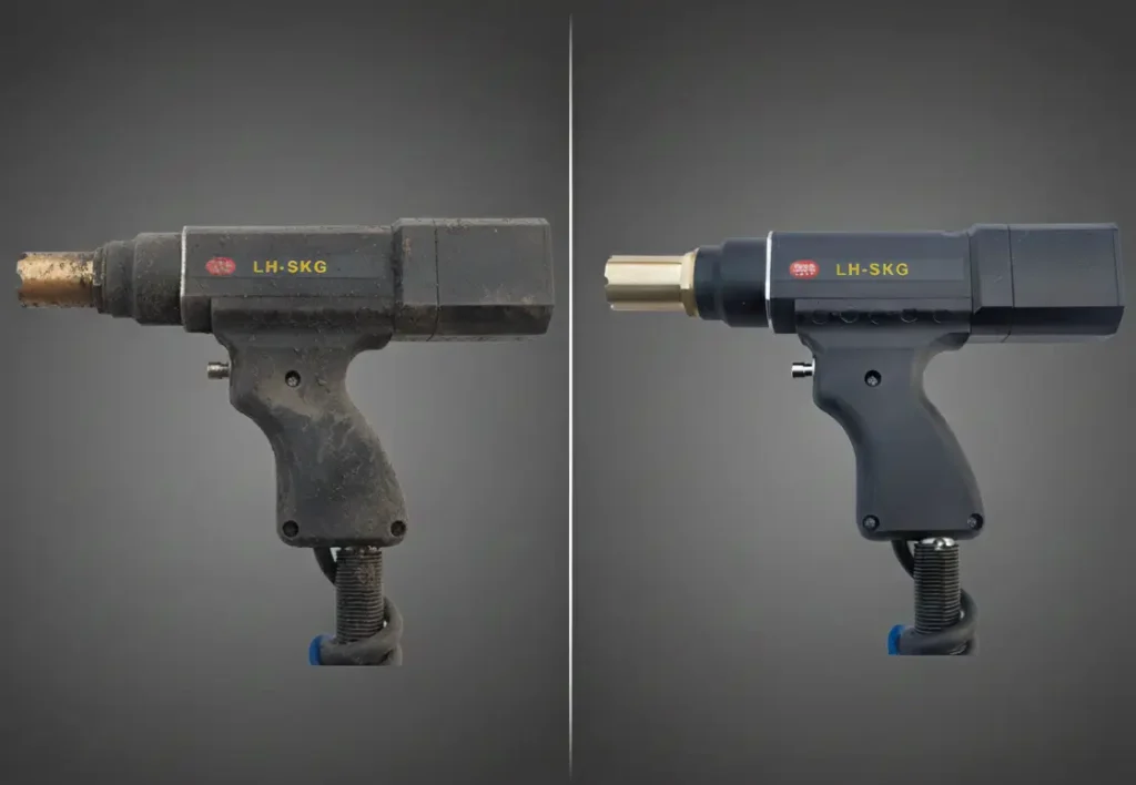 Before and After Cleaning Comparison of a Stud Welding Gun for Optimal Performance