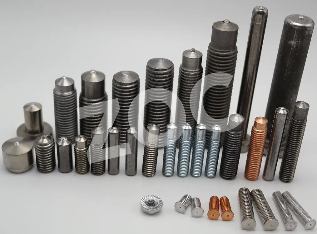 A wide range of industrial welding studs including threaded, unthreaded, and copper-plated types by ZOC Machinery.