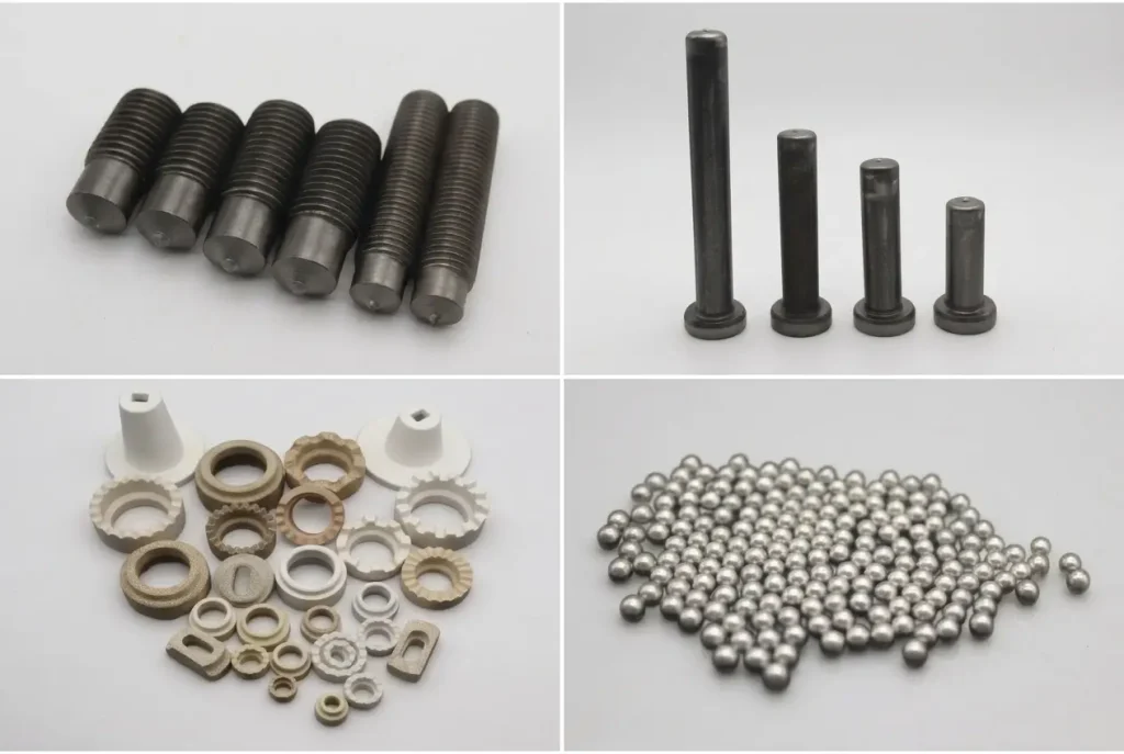 Drawn arc stud welding fasteners and consumables set including threaded weld studs, heading shear studs, ceramic ferrules, and aluminum flux balls
